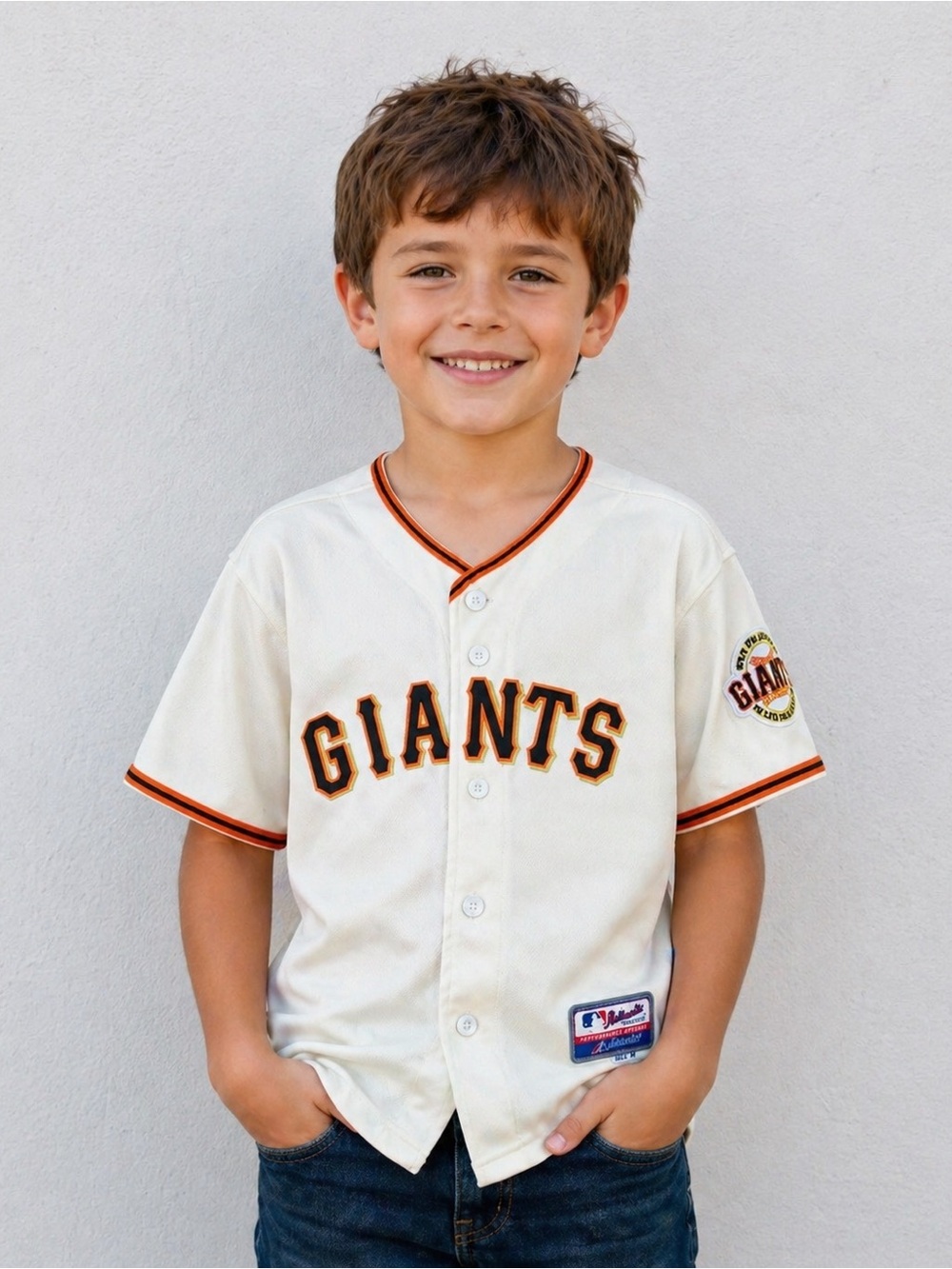 San Francisco Giants baseball jersey, # 28, home team colors , kid size medium
